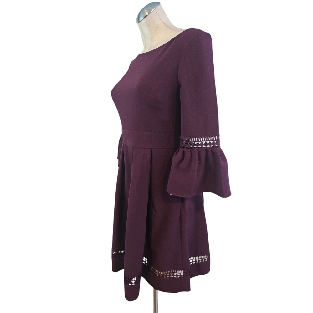 Eliza J Size 4 Elegant Plum Dress with Bell Sleeves Fit and Flare - Picture 3 of 8